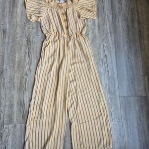 Kensie Girl Yellow Striped Jumpsuit with Navy Accents